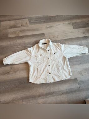 Zara #Corduroy White Ivory Jacket Oversize Shacket Shirt Size XL boho Indie